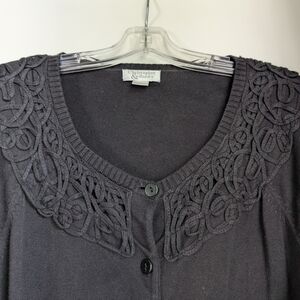 Christopher & Banks Cotton knit Cardigan with Intricate Knit Ribbon Detailing